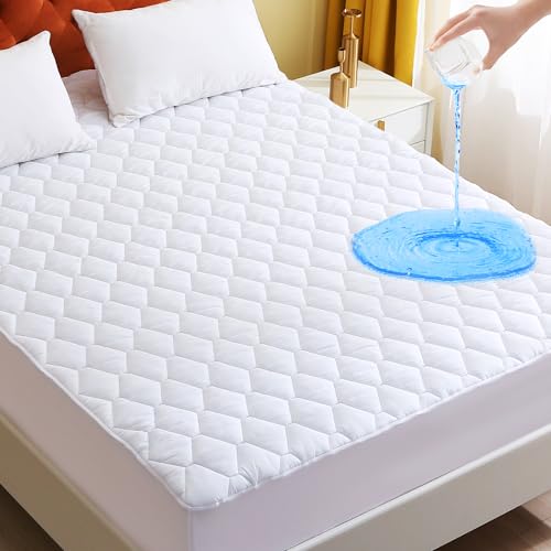 Waterproof Mattress Protector, Noiseless Full Size Mattress Pad Cover with 6-16 Inches Deep Pocket, White
