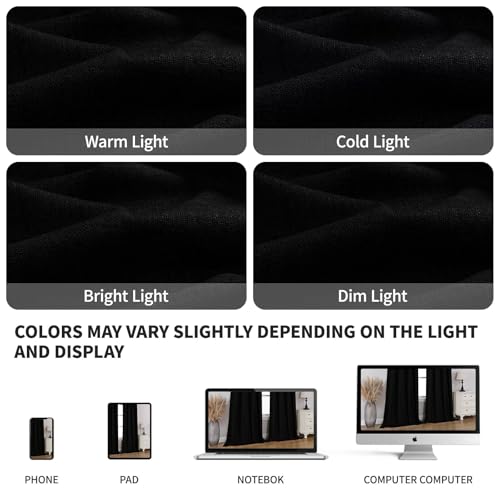100% Blackout Window Curtains 72 inches Long 2 Panels Set, Faux Linen Look Thermal Insulated Grommet Drapes, Room Darkening Curtain for Bedroom Living Room(W52 x L72 Inch, Black) - view 4