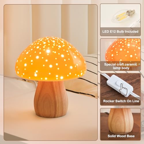 Mushroom Lamp Ceramic Bedside Table Lamp for Bedroom Orange - view 6