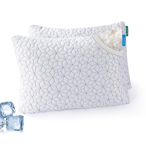 Cooling Shredded Memory Foam Pillows for Sleeping 2 Pack, Adjustable Bed Pillow for Side Back Stomach Sleepers Luxury Gel Pillows Queen Size Set of 2 with Washable Removable Cover