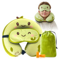 Child Travel Sleep Mask and Pillow Set - 2 in 1 Cute Character Design for Kids Rest, Naps and Relaxation. Soft Comfort with Bag Cover, Perfect for Flights, Car Trips 30cm (Green)