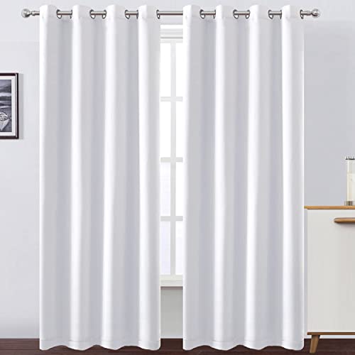 100% Blackout Curtains 52 x 84 Inches Long Thermal Insulated White Curtains with Black Liner Set of 2 Panels for Nursery Room - view 2