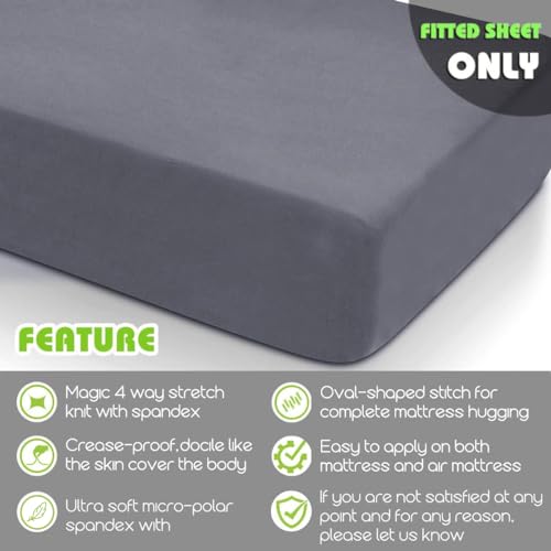 Fitted Sheet- Queen Fitted Sheet Only（No Flat Sheet or Pillow Shams）,4 Way Stretch Micro-Knit,Snug Fit,Wrinkle Free,for Standard Mattress and Air Bed Mattress from 8” Up to 14”,Gray - view 2