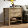 26.7" Wide Rattan Nightstand with 2 Drawers & Open Shelf End Table