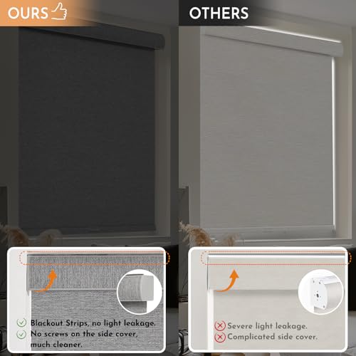 Blackout Roller Shades for Windows,Cordless,Linen Fabric,Roller Blinds for Windows,Thermal Insulated Fabric UV Protection,Window Shades for Home,Office,Bedroom,Door,Blackout-Grey,Custom Now - view 4