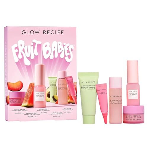 Fruit Babies Skincare Kit - Gift Set with Ceramide Facial Cleanser + BHA Toner + Vitamin C Eye Cream + Hyaluronic Acid Cream + Niacinamide Dew Drops (5 Count)