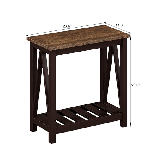 Farmhouse End Table, Narrow Side Table with Shelf - view 3
