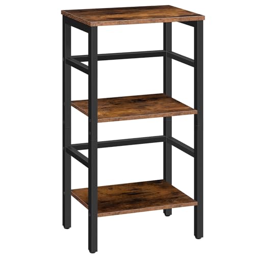 3 Tier Bookshelf, Small Narrow Bookshelf, Record Storage Rack with Side Fence, Floor-Standing Shelf Units, Narrow Display Shelf for Living Room, Bedroom, Classroom, Rustic Brown BF80CJ01G1