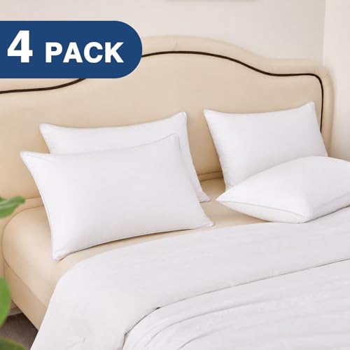Pillows Standard Size Set of 4, Hotel Quality Bed Pillows for Sleeping 4 Pack, Cooling Pillows for Side Back and Stomach Sleepers, Down Alternative Soft Pillows with 100% Organic Cotton Shell, 18"x26" - view 2