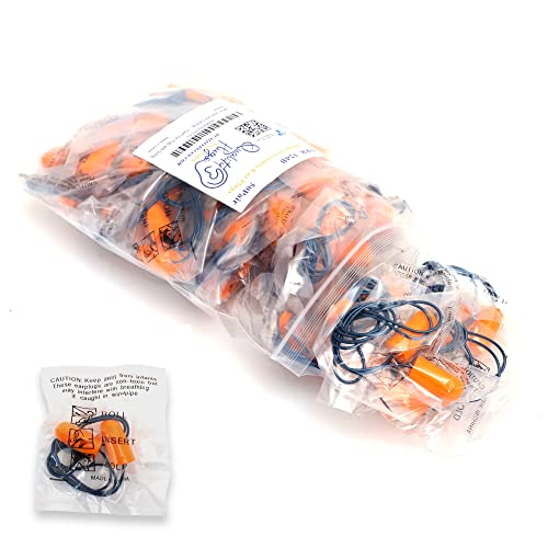 Metal Detectable Foam Earplugs 100 Pair - NRR 32dB with Detectable String - Noise Cancelling, Sound Blocking, Disposable, Corded Earplugs Bulk for Food Services, Industry, Pharmaceutical, Pulp & Paper