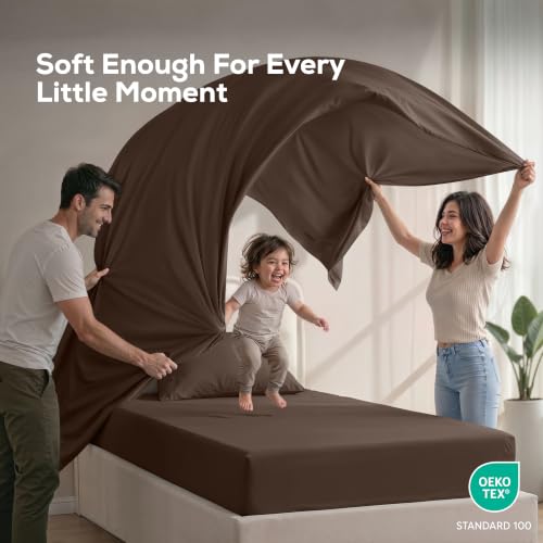 Twin Sheets Set, 3 Pieces 16" Deep Pocket Hotel Luxury Bed Sheets, Brown - view 5