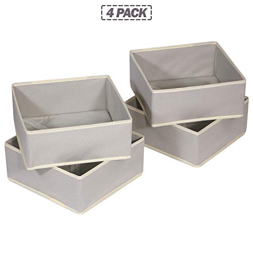 Foldable Cloth Storage Box Closet Dresser Drawer Organizer Fabric Baskets Bins Containers Divider for Clothes Underwear Bras Socks Clothing,Set of 4 Grey 400 - view 6