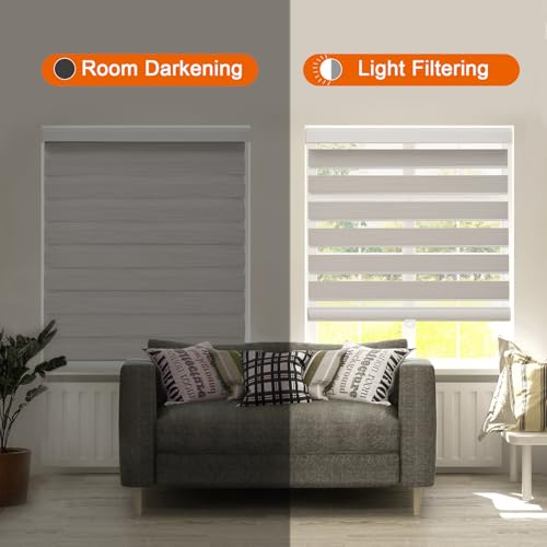 Cordless Zebra Blinds for Windows Shade Dual Layer Free-Stop Light Filtering Blackout Roller Blinds Thermal Insulated Privacy Protection, Inside or Outside Mount(Beige,34''W x 72''H) - view 5