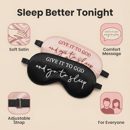 Sleep Mask Set of 2, “Give It to God and Go to Sleep” Comforting Embroidered Eye Mask, Adjustable Soft Sleeping Mask for Men Women, Blindfold to Let Go of Worries and Sleep Peacefully (Black&Pink) - view 2