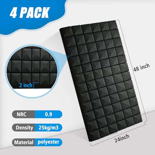 4 Pack Acoustic Foam Panels, 48 x 24 x 2" Sound Proof Foam Panels for Walls - view 6