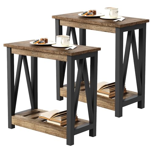 Farmhouse End Table Set of 2,Narrow Side Table