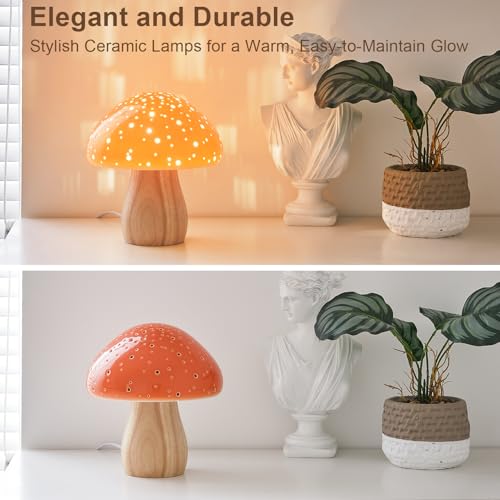 Mushroom Lamp Ceramic Bedside Table Lamp for Bedroom Orange - view 3
