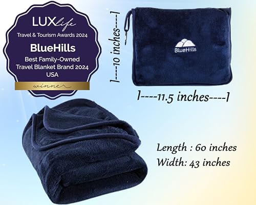 Premium Soft Travel Blanket Pillow Airplane Compact - Navy Blue - view 5