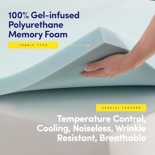 Mattress Topper College Dorm Room Essentials Gel Infused Memory Foam 2 Inch Pad CertiPUR US Certified for College Students Boys and Girls, Twin XL, Blue - view 4