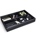 Faux Leather Valet Tray for Men, Stackable Jewelry Trays Drawer Organizer Tray Nightstand Organizer for Men, EDC Tray for Key, Wallet, Sunglass, Watch, Coin, Phone, Cologne - Black