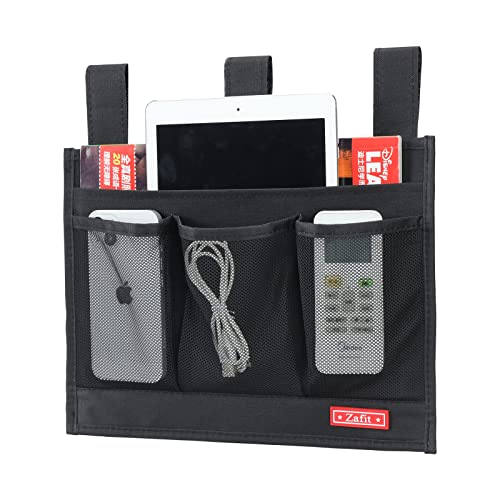 Hanging Bedside Caddy, Bedside Storage Organizer for Magazine, Phone, Remote control (Classic4 Pockets-Black)