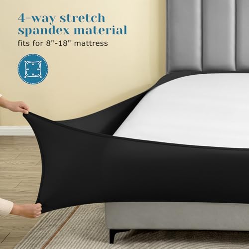6 Pieces Non-Slip Super Soft Bed Sheet Set(King, Black), Wrinkle-Free and T-Shirt-Like Spandex Blend Sheets with 18-inch Deep Pocket, 4-Way Soft Stretch Bed Sheets - view 3