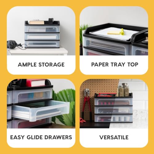 3-Drawer Medium Desktop Organizer with Paper Tray, Black - view 4