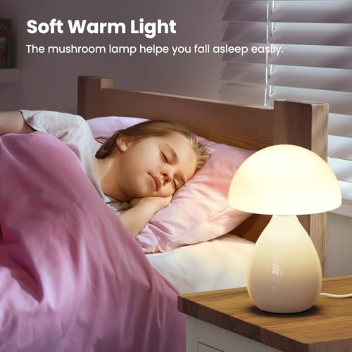 Mushroom Lamp Small Vintage Table Light, Mini Modern Lamp Bedside Nightstand LED, Small Light Dimmable for Bedroom, Living Room, Ceramic Base Glass Led Home Decor for Woman Gifts - view 5