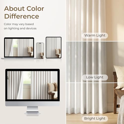 Pleated 100% Blackout Linen Curtains for Bedroom Living Room, Memory Trained Thermal Insulated Room Darkening Window Pleat Drapes with Hooks, 2 Panels (White, 40" W x 108" L (Pack of 2)) - view 4
