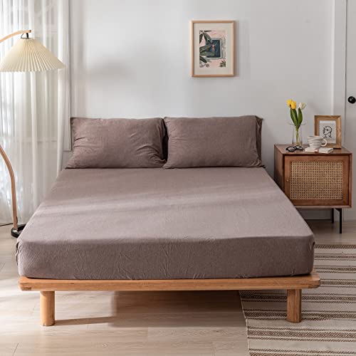 Queen Fitted Sheet Fits Up to 15" Deep Pocket, Solid Brown Coffee