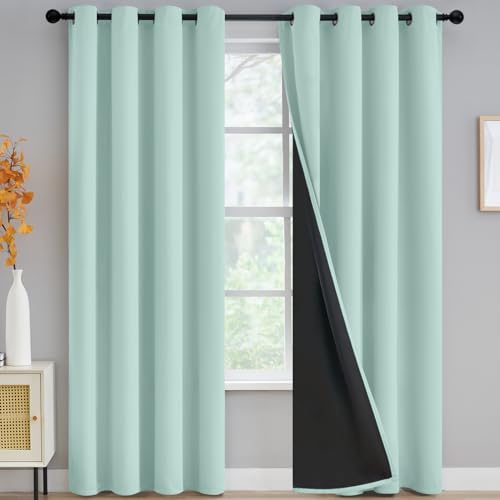 Aqua Blackout Curtains 96 inches Long for Bedroom 52" Wide 2 Panels