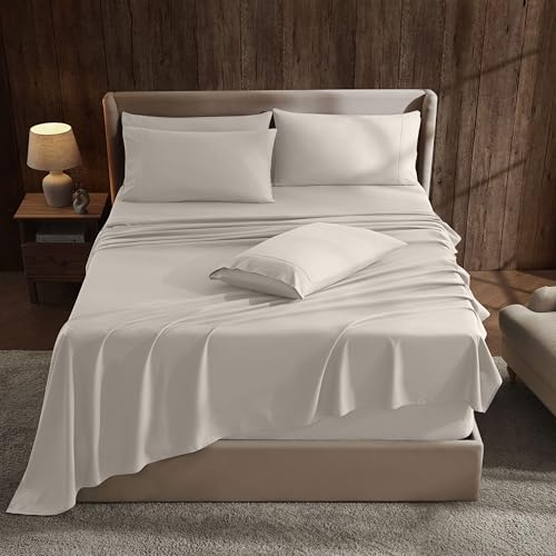 Extra Deep Pocket Sheet Sets, Luxury Soft 6 Piece Bed Sheet Set Fits Mattress 18-24 Inches - Split King Size, Linen