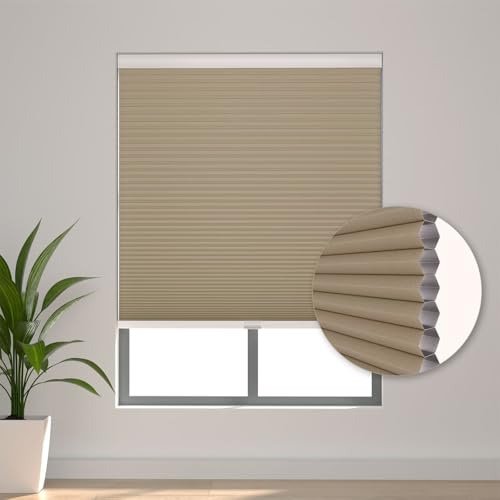 Cellular Shades Door Window Blinds Cordless Blackout, Honeycomb Blind Accordion Shade Room Darkening Indoor Pleated 1.5" Cell Easy to Install, Shade Size 31.5" Width×64" Height, Brown - view 5
