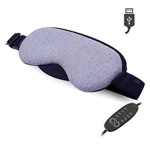 Eyes Heating Pad, Grey Electric USB Sleep Mask, 4 Temperature & Time Settings, Adjustable Head Strap, Reusable Ice Gel Pack