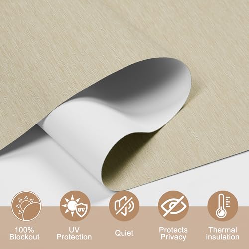 Blackout Roller Shades for Windows,Free-Stop Cordless Roller Blinds with Cassette Valance,Striped Jacquard Window Shades for Bedroom,Thermal Insulated Fabric,Beige,45.5" W x 76" H - view 3