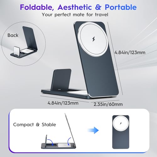 3-in-1 Wireless Charging Station, Foldable Magnetic Charger Stand Compatible with iPhone, Apple Watch, Apple Earphone, 15W Fast Charging, Portable Travel Dock - view 3