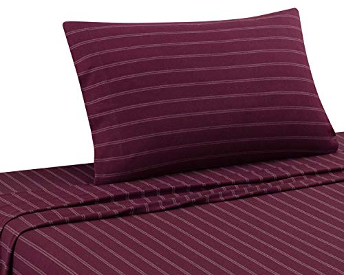 Jersey Knit Sheet Set Soft Breathable T-Shirt Weave (RED Stripe, Twin XL)