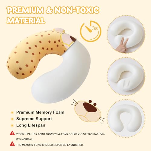 Travel Pillow for Kids Adult Cute Neck Pillow for Traveling Memory Foam Airplane Pillow Sleep Mask Animal Flight Pillow Head Rest Neck Support for Cars Long Flights (Yellow Leopard, 9-12 Y/O) - view 4