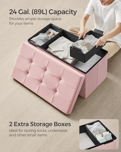 Storage Ottoman Bench, 30 Inches Velvet Foldable Foot Rest - view 5