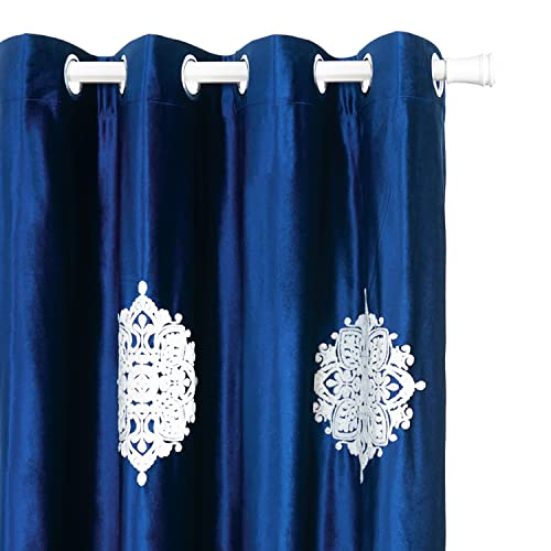 Blackout Curtains 84 Inches Long for Bedroom, White Flowers Embroidered Room Darkening Window Drapes for Living Room, 52x84, 2 Panels, Dark Blue - view 4