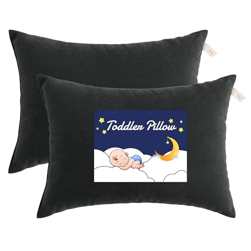 Toddler Pillows, Down Alternative 13"x18" Pillow, Machine Washable - Soft and Breathable Travel Small Pillows for Sleeping, Ideal for Daycare, Crib, Cot, Black
