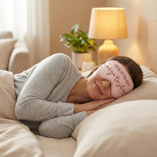 Sleep Mask Set of 2, “Give It to God and Go to Sleep” Comforting Embroidered Eye Mask, Adjustable Soft Sleeping Mask for Men Women, Blindfold to Let Go of Worries and Sleep Peacefully (Black&Pink) - view 5