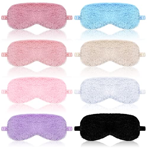8 Pcs Plush Sleep Eye Masks for Women, Faux Fur Sleeping Masks