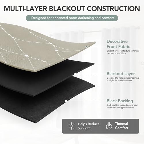 100% Blackout Print Curtains for Living Room 84 Inch Long 2 Panels - view 3