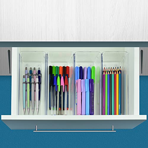 Drawer Organizer Modular, Box Tray Storage Bins for Office, Home, Makeup, Kitchen, Junk Drawer (4 Pieces) (Clear Crystal Plastic) - view 5