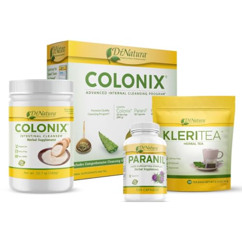 Colonix 3-Part Colon Cleanse Kit – Whole Psyllium Husk Fiber Powder, Herbal Capsules & Herbal Tea, 30 Day Digestive & Gut Support Program, 16 oz (Pack of 1)