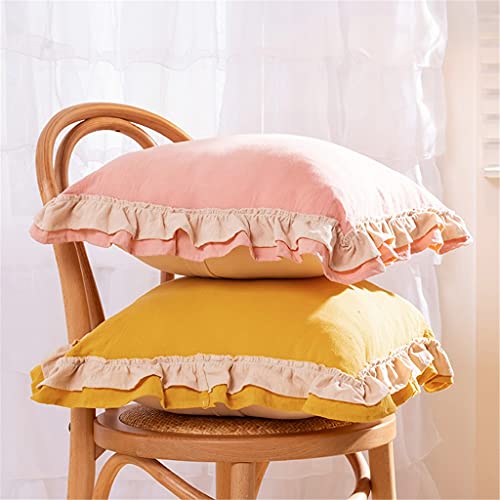 Solid Color Girl Series Lace Ruffle Washed Linen Core Cushion Bed Car Sofa Bedside Office Backrest Pillow(Bronze) - view 3