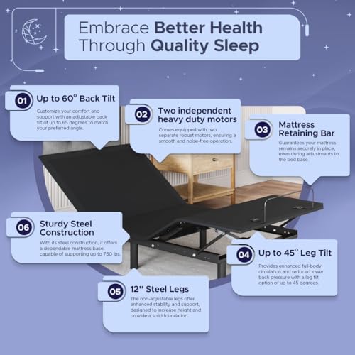 Celestial Aurora Adjustable Bed Base (Frame) + 12 inch Gel Memory Foam Mattress (Medium Soft), Easy Assembly, Head and Foot Lift, Zero Gravity, Memory Positions, CertiPUR-US Bed - TwinXL - view 4