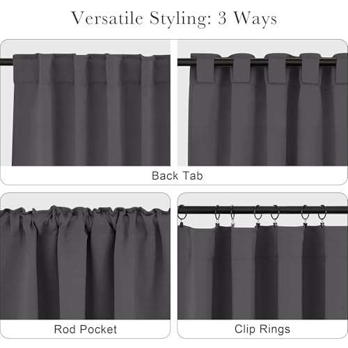 Blackout Curtains Thermal Insulated Window Treatment Panels Room Darkening Shade Drapes for Living Room Back Tab/Rod Pocket Bedroom Draperies, 34 x 63 Inch, Grey, 2 Panels - view 5