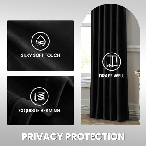 Velvet Room Darkening Curtains 108 Inch Long, 2 Panels, Black - view 4
